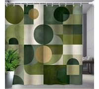 Rideau de douche moderne du milieu du siècle, Décoration de salle de bain vintage avec des tons vert terreux, ensembles de rideaux de douche pour salles de bain, motif géométrique abstrait 270x210 cm