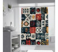 Rideau de Douche Moderne du Milieu du siècle Rideau de Douche Abstrait à Grille géométrique pour Salle de Bain, Symboles Tribaux de Style Tribal, décoration de Bain en Tissu imperméable 120 x 180 cm
