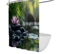 Rideau de Douche Moderne en Tissu Rideau de Douche en nénuphar et Bambou Vert Reflet Floral dans la scène de l’étang Rideaux de Salle de Bain à séchage Rapide 120 x 180 cm