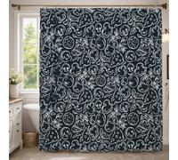 Rideau de douche moderne et ludique en tissu imperméable motif pizza, champignon et feuille d'été bleu marine, décoration pour salle de bain, chambre d'amis 137 x 198 cm