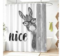 Rideau de Douche Moderne Minimaliste en Polyester imperméable et Lavable avec Crochets, 180 x 200 cm, Rideau de Salle de Bain Humour Ferme Animaux Maison en Bois Lunettes Âne pour Salle de Bain