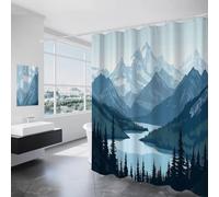 Rideau de Douche Montagnes De Dessins Animés Rideau de Bain Tissu Polyester, Rivière Anti Moisissure Imperméable Lavable Rideau Salle de Bain 180x180cm avec 12 Crochets pour Baignoire