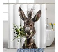 Rideau de douche motif animal animé, drôle d'âne heureux, décoration de salle de bain, rideau de douche moderne et humoristique printanière, tissu blanc, imperméable, avec crochets, 183 x 198 cm