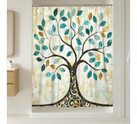 Rideau de douche motif arbre turquoise doré, décoration de salle de bain, printemps été, moderne, minimaliste, rideau de douche en tissu imperméable avec crochets 137 x 198 cm