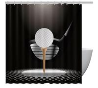 Rideau de douche motif balle de golf sur tee avec illustration de club en vedette pour votre salle de bain, 167 x 182 cm, rideau de douche rustique avec 10 crochets, parfait pour chaque décoration de