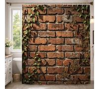 Rideau de douche motif brique rustique industrielle, lierre mousse, sans marron, lavable avec crochets, décoration pour salle de bain, dortoir, 137 x 198 cm