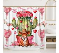 Rideau de douche motif cactus, rustique, motif vache, roses, pêche printanière, rideau de bain imprimé pour maison, salle de bain, décoration d'hôtel 183 x 198 cm