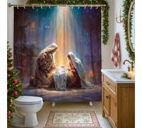 Rideau de douche motif crèche de Noël, anges religieux, bergers de Noël, en polyester imperméable, motif imprimé, rideaux de bain pour salle de bain, baignoire, appartement, décoration de 183 x 213 cm