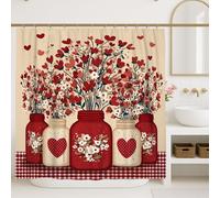 Rideau de douche motif cœurs rustiques fleurs de campagne pots Saint-Valentin lavable avec crochets pour salle de bain en toile décoration de chambre d'amis 157 x 183 cm