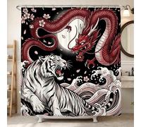 Rideau de douche motif dragon, tigre traditionnel asiatique, fleur de cerisier, sans rouge, lavable avec crochets, rideau décoratif pour salle de bain, baignoire, appartement, décoration de 157 x 183
