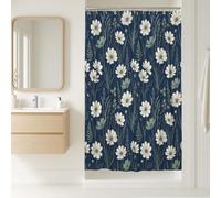 Rideau de douche motif étal de fleurs, botanique moderne, feuille, fougère, printemps bleu marine, lavable avec crochets, pour salle de bain, décoration de chambre d'amis, 91,4 x 183 cm