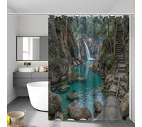 Rideau de Douche Motif Forêt Tropicale Humide Cascade, Polyester à Impression numérique HD, Design Nature Paysage, Lavable en Machine, 12 Crochets Inclus 180 × 200 cm
