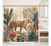Rideau de douche motif léopard, beige tropical, motif floral de la jungle, rideaux de bain pour décoration de salle de bain, rideaux de bain pour décoration de salle de bain, rideaux de douche en