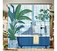 Rideau de douche motif léopard, rideau de douche motif animal de la jungle bleu, pour décoration de salle de bain, printemps été, moderne, minimaliste, en tissu imperméable, avec crochets, 157 x 183
