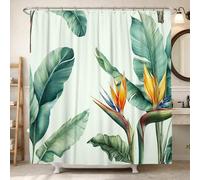Rideau de douche, motif oiseau de paradis, feuilles botaniques tropicales, plantes tropicales, vert d'été, en polyester, imperméable, rideaux de bain imprimés pour salle de bain, baignoire