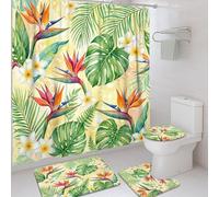 Rideau de douche motif oiseau de paradis - Motif feuilles de palmier tropicales botaniques - Vert d'été - Lavable avec crochets - Décoration pour salle de bain - 183 x 183 cm