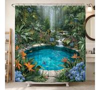 Rideau de douche motif oiseaux de paradis, nature tropicale, papillons, cascade, vert d'été, polyester imperméable, rideaux de bain imprimés pour maison, salle de bain, décoration d'hôtel 183 x 183 cm