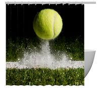 Rideau de douche motif point de match avec une balle de tennis frappant la ligne - 152 x 182 cm - Rideau de douche imperméable et léger avec 10 crochets pour salle de bain