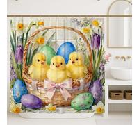 Rideau de douche motif poussin, panier à œufs festifs de Pâques, jaune avec crochets, décoration pour salle de bain, dortoir, 183 x 183 cm