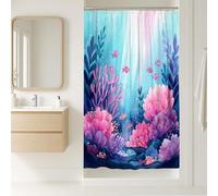 Rideau de douche motif récif corallien, décoration de salle de bain, motif créatures de l'océan bleu pêche vif, rideau de douche en tissu imperméable avec crochets 91,4 x 183 cm