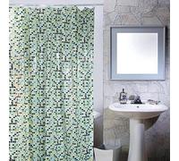 MSV Rideau de Douche PVC MOSAIQUE 180x200cm Bleu - Anneaux Inclus