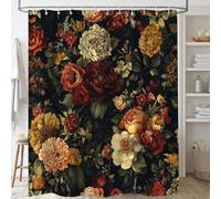 Rideau de Douche Noir à Fleurs, Style bohème Vintage, Motif Floral foncé, pour Salle de Bain, Installation Facile, décoration d'intérieur, 90x220cm(35,43x86,61 Pouces)