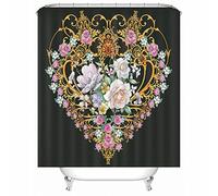 Rideau de Douche Noir à l'intérieur, Rideau de Douche décoratif en Polyester avec Motif de cœur de Fleur pour Le Printemps, l'été, l'automne l'hiver 150 x 200 cm
