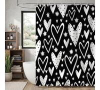 Rideau de Douche Noir Et Blanc Amour 180x200 cm, Imperméable Rideaux de Douche pour Baignoire, Polyester avec Ourlet Lesté, Lavable en Machine Séchage Rapide Salle de Bain avec 12 Crochets K-O2954