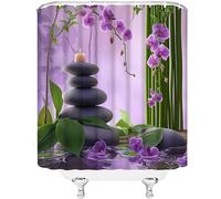 Rideau de Douche Orchidée de Pierre, Anti Moisissure Imperméable Rideau Baignoire Orchidée de Pierre Rideaux Douche 120x180, Polyester Shower Curtain 3D Rideaux Salle de Bain 8 Crochets vq4796