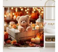 Rideau de douche ours mignon, citrouille d'automne, décoration d'automne, accessoires de salle de bain de style rustique confortable, tissu imperméable avec crochets pour chambre d'enfant, 183 x 183
