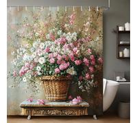 Rideau de Douche Panier de Fleurs de Marguerites 200x200 cm Imperméable Lavable Polyester avec Œillets Métalliques et 6 Anneaux pour Salle de Bain