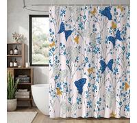 Rideau de Douche Papillon Fleurs Sauvages 160x180 cm, Imperméable Rideaux de Douche pour Baignoire, Polyester avec Ourlet Lesté, Lavable en Machine Séchage Rapide Salle de Bain, 12 Crochets K-O3361