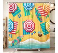 Rideau de douche parapluie, planche de surf tropicale, serviette de plage d'été jaune polyester imperméable, décoration de salle de bain pour salle de bain, chambre d'amis 183 x 198 cm