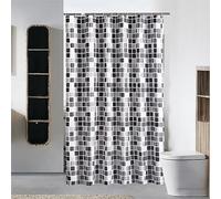 Rideau de Douche Plaid Mosaïque 70x190cm - Extra Long et Imperméable en Tissu Polyester - Lavable en Machine Avec Crochets Pour Salle de Bain, Maison, Hôtel