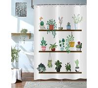 Rideau de douche Plantes 180x180, Hnmdmyi Rideau de douche Succulentes Vert Empoté Feuilles Botaniques Cactus Moderne Frais Blanc Rideau de Baignoire Imperméable Polyester Tissu Lavable Rideau de Bain