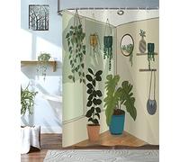 Rideau de douche plantes 180x200, Hnmdmyi Feuilles d'eucalyptus vertes Rideau de douche serre pot botanique Feuilles tropicales jardin Rideau de bain imperméable Polyester tissu lavable Rideau de bain