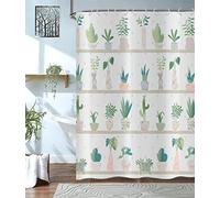 Rideau de douche Plantes 180x200, Hnmdmyi Rideau de douche Succulentes Vert Empoté Feuilles Botaniques Cactus Moderne Frais Blanc Rideau de Baignoire Imperméable Polyester Tissu Lavable Rideau de Bain