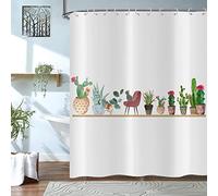 Rideau de douche Plantes 180x200, Hnmdmyi Rideau de douche Succulentes Vert Empoté Feuilles Botaniques Cactus Moderne Frais Blanc Rideau de Baignoire Imperméable Polyester Tissu Lavable Rideau de Bain