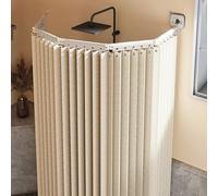 Rideau de douche pliable et imperméable avec tringle en forme de L et ventouses puissantes, lavable en lin, beige, design en 3 plis pour une installation facile