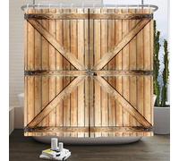 Rideau de Douche Porte en Bois Rétro, Anti Moisissure Imperméable Rideau Baignoire Porte en Bois Rétro Rideaux Douche 240x200, Polyester Shower Curtain 3D Rideaux Salle de Bain 12 Crochets v10936