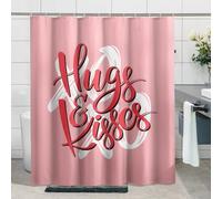 Rideau de douche pour la Saint-Valentin, câlin et baiser, lettrage moderne, cœur dessiné à la main, en polyester, rose, pour salle de bain, cadeau de mariage, dortoir, étal de bain, rideau de douche