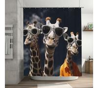 Rideau de douche pour salle de bain avec trois girafes portant des lunettes de soleil - Imperméable et épais - Avec 12 crochets - Décoration de baignoire - 183 x 183 cm