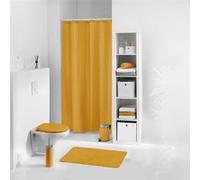 Douceur d'Intérieur, Rideau de Douche avec Crochets (180 x 200 cm) Quartz Ocre, Jacquard Uni