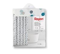 Rayen - Rideau de douche rayé imperméable polyester 180x200 cm, confettis blanc à pois bleus