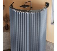 Rideau de douche réglable bleu foncé imperméable avec ventouse puissante sans perçage, design pliable en forme de L/U, lavable en lin, 3 plis, parfait pour les espaces inclinés
