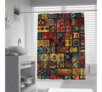 Rideau de Douche rétro du Milieu du siècle à Motif Abstrait en Grille avec Blocs de Couleur géométriques, Tissu imperméable de Rideau de Douche pour la décoration de Salle de Bain 180 x 200 cm