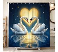 Rideau de douche romantique élégant en polyester avec motif cygnes et étoiles sans bleu pour la maison, la salle de bain, la décoration d'hôtel 183 x 183 cm