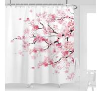 Rideau de Douche Rose Cerise 70x140cm/Largeur x Hauteur Rideaux de Douche imperméables Standard à Motif Floral Blanc, Motif Sakura et Fleur de Prunier, pour Fille Mignonne