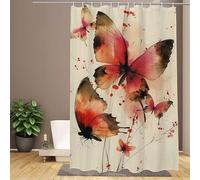 Rideau de Douche Rouge, Papillon Rideaux de Douche 180x200cm Shower Curtain - Imperméable, Lavable & Séchage Rapide - Textile en Polyester avec 12 Crochets - pour Salle de Bain, Hôtel & Maison W1-657