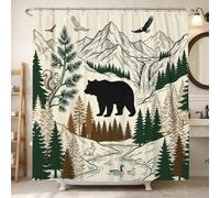 Rideau de douche rustique en polyester imperméable pour salle de bain Motif ourson inspiré de la nature Vert 157 x 183 cm